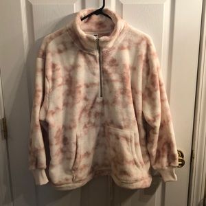 NWOT old navy pink and white quarter zip Sherpa pullover
